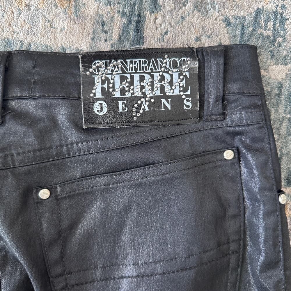 Gianfranco Ferre Pants Womens 28 Coated Wax Stretch Slim Vintage Jeans Nighclub - Picture 10 of 14
